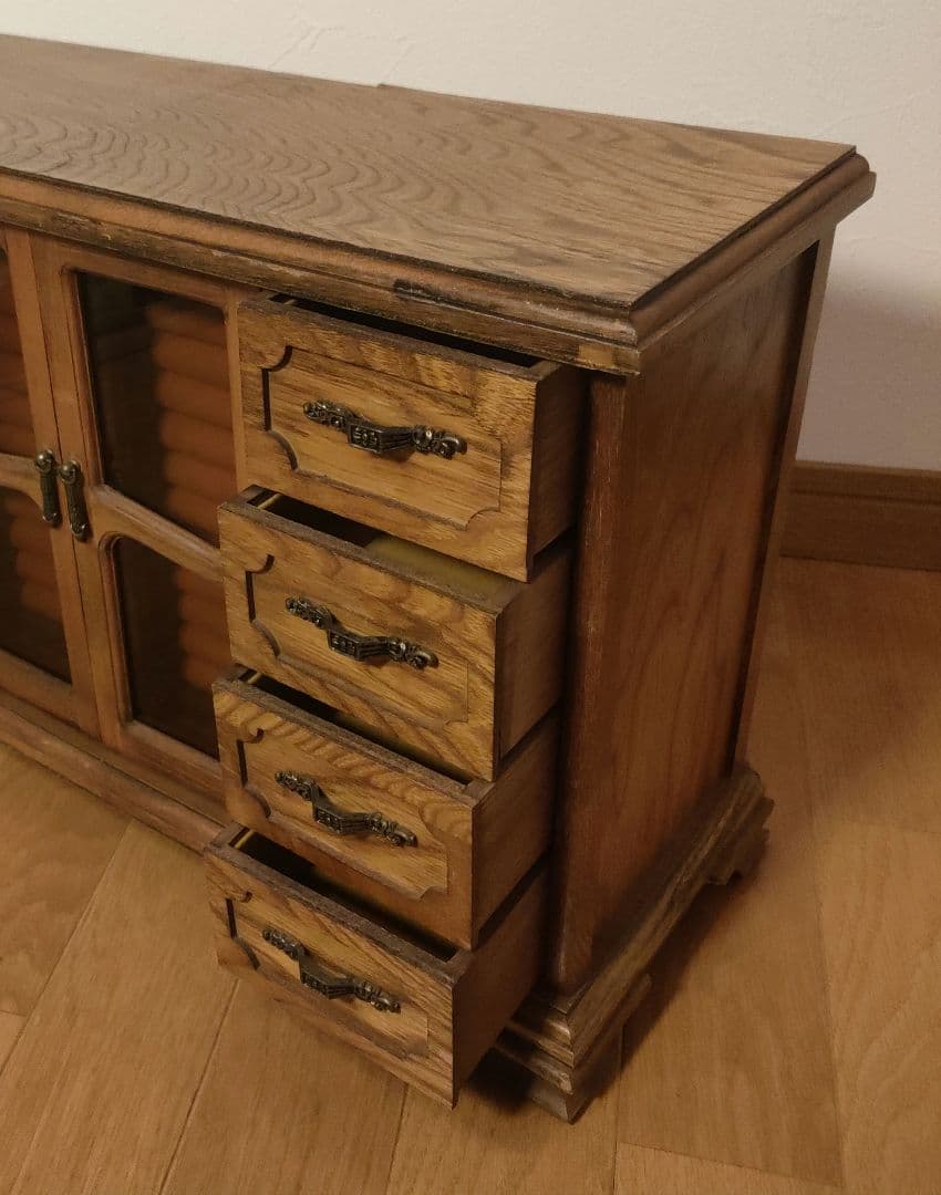 アンティーク 木製 オルゴールジュエリーBOX 収納キャビネット ガラス扉付