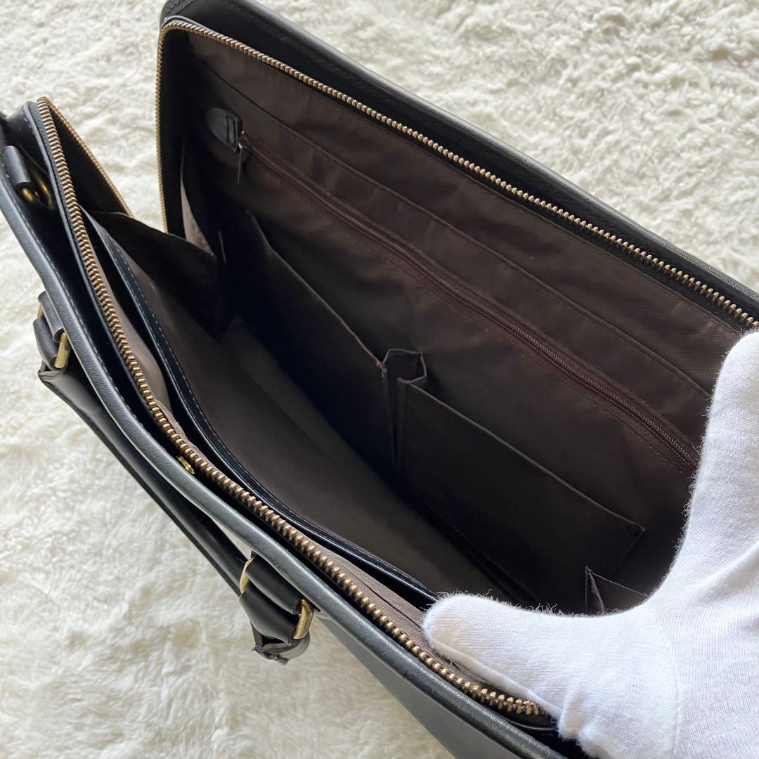 タケオキクチ 日本製 2way レザー ビジネスバッグ ブリーフケース ネイビー