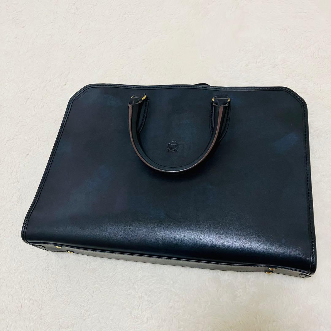 タケオキクチ 日本製 2way レザー ビジネスバッグ ブリーフケース ネイビー
