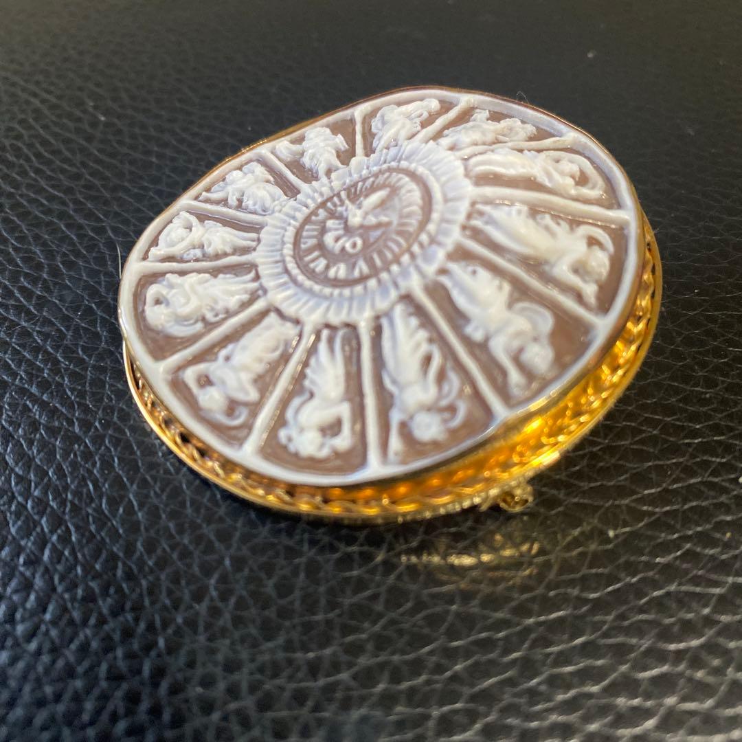 K18枠❤️カメオブローチ 十二星座 ヴィンテージ 一点物 貴金属 アンティーク