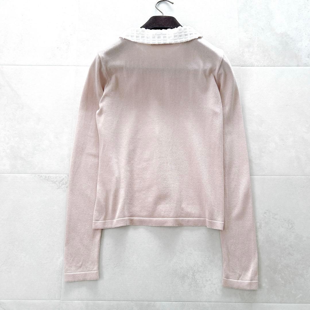 希少✨人気　ルネ　襟付きビジューカメリアボタンカーディガンバイカラーピンク洗える