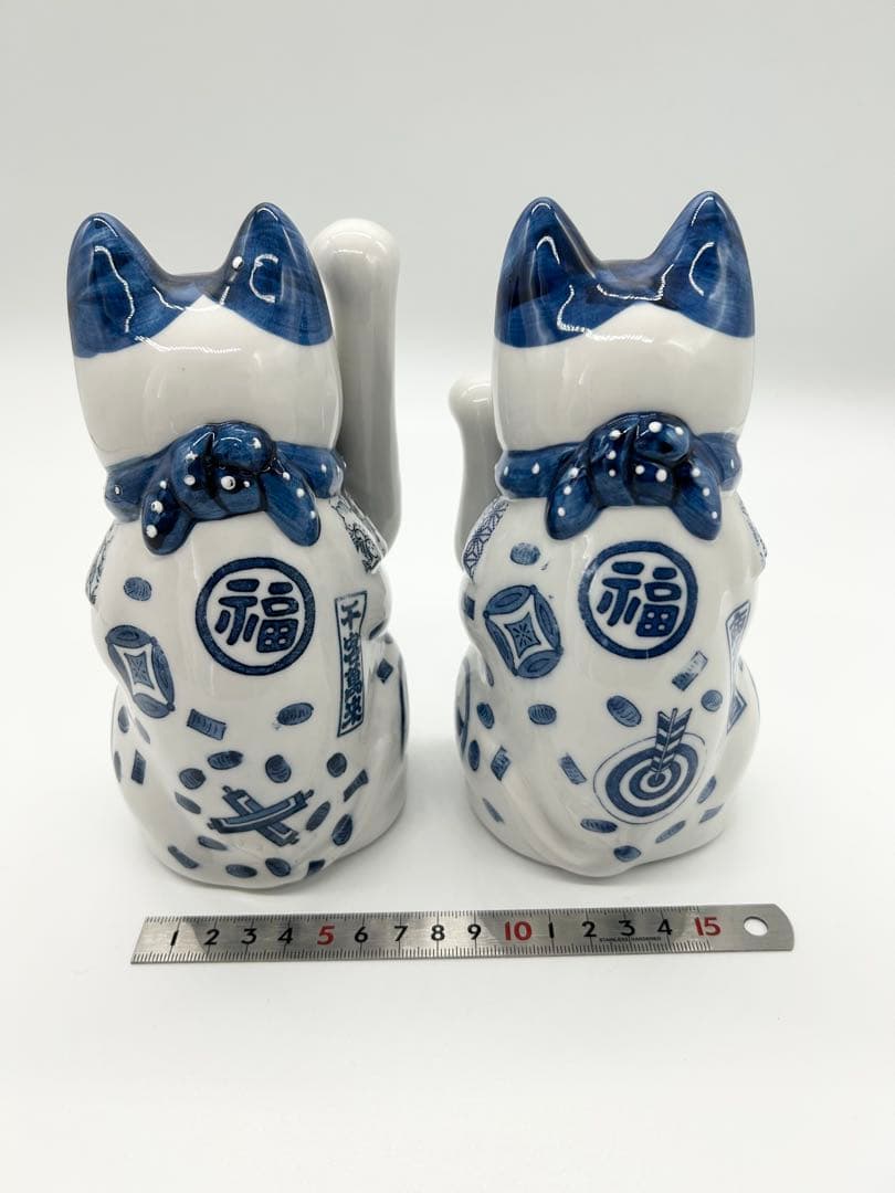 【新品/ペア】瀬戸焼 古色大正三河招き猫 17.5cm