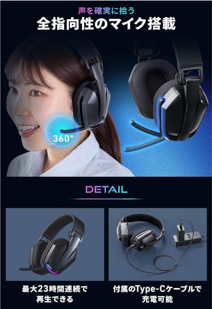 サンワダイレクト ワイヤレスヘッドセット LED付き 400-HSW051