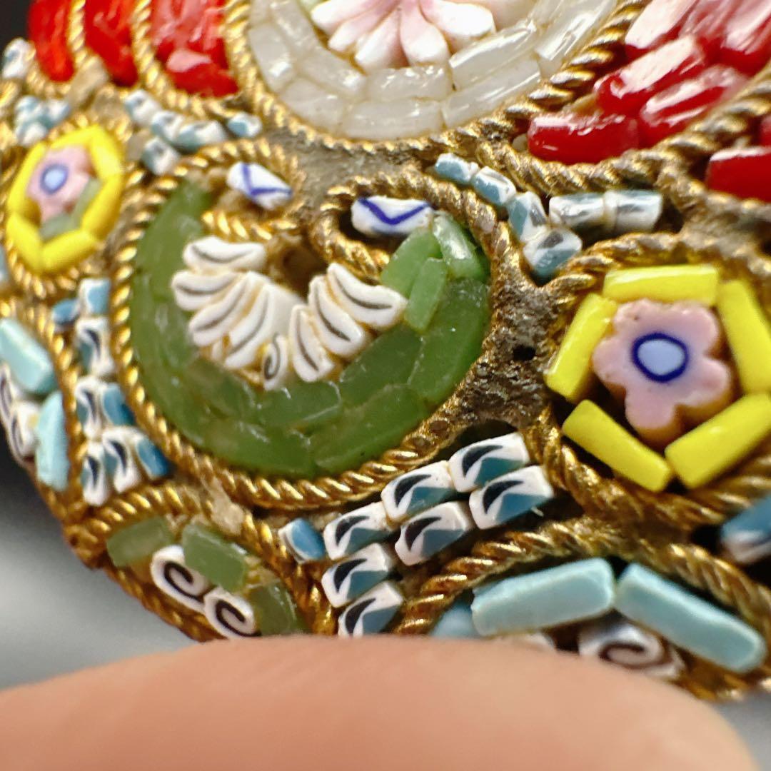 【vintage】イタリア製　マイクロモザイク　ブローチ　フラワー　微細デザイン