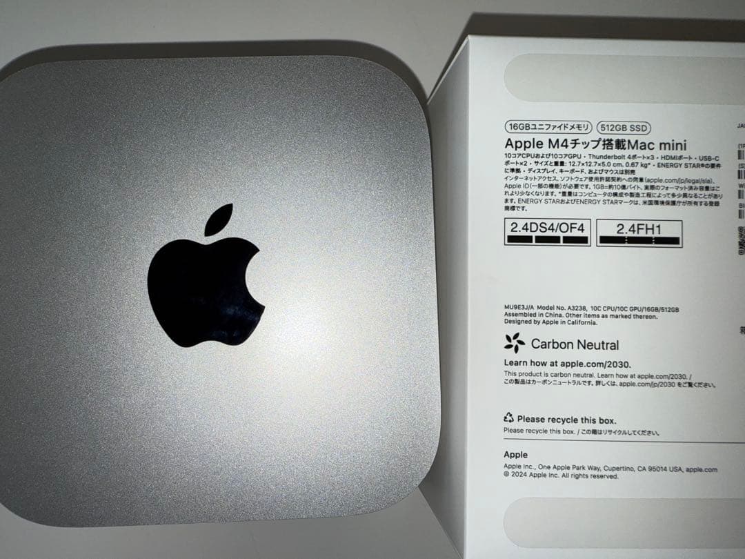 ミニPC Apple Mac Mini 2024 M4 16GB 512GB