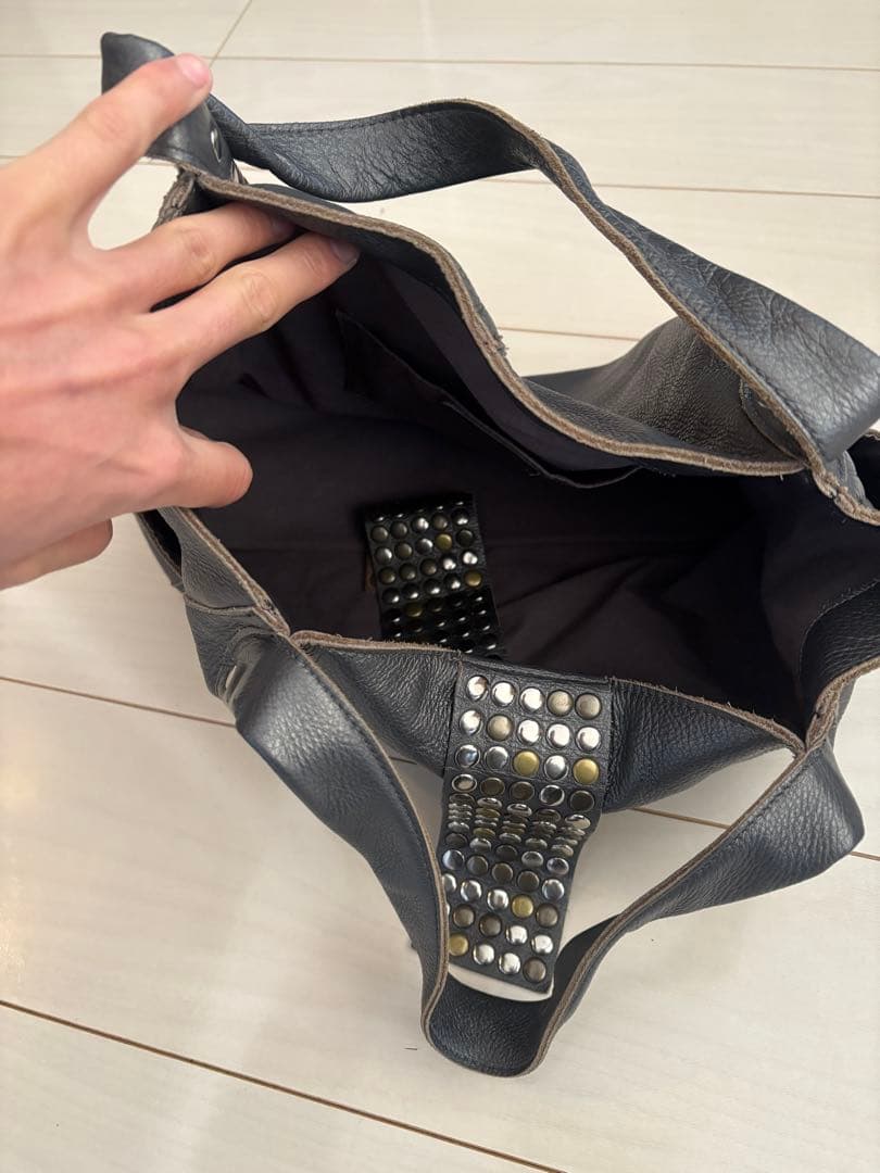 00s レザースタッズバッグ　archive TRES グレー