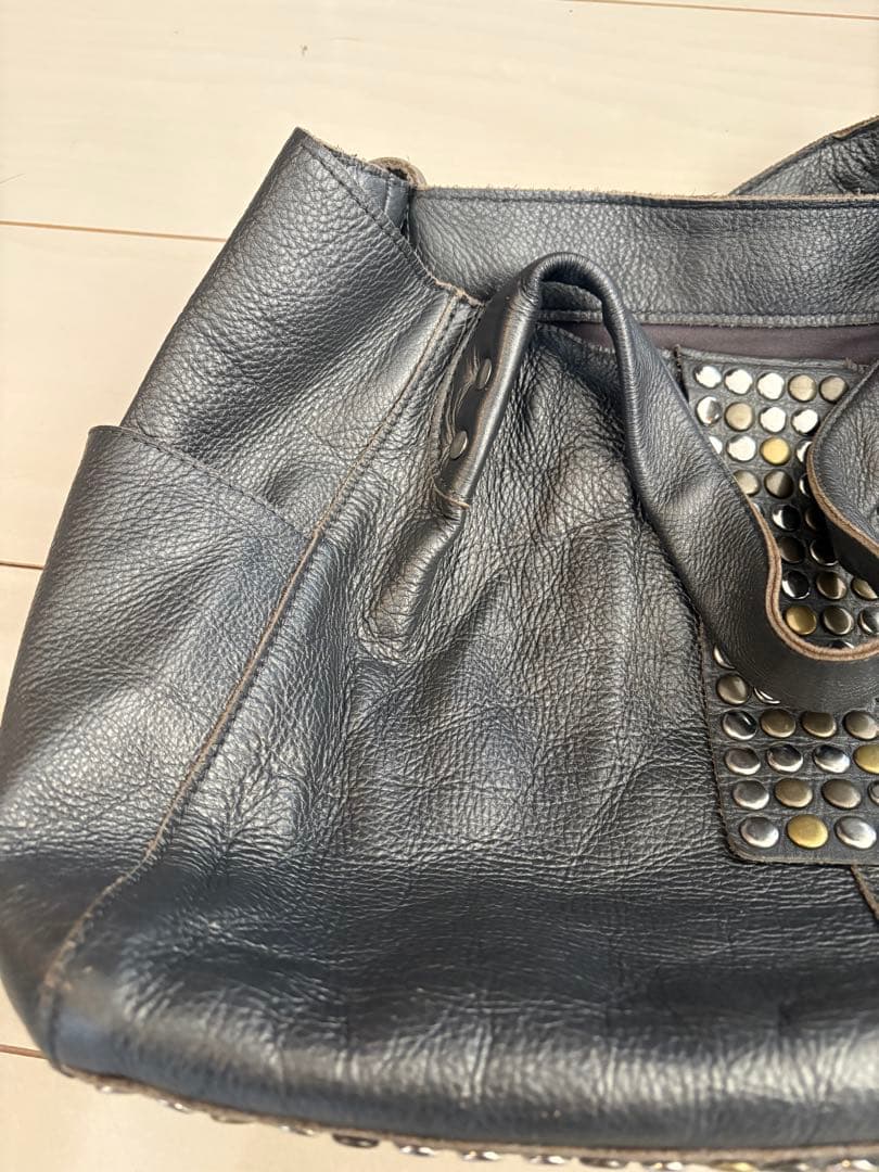 00s レザースタッズバッグ　archive TRES グレー