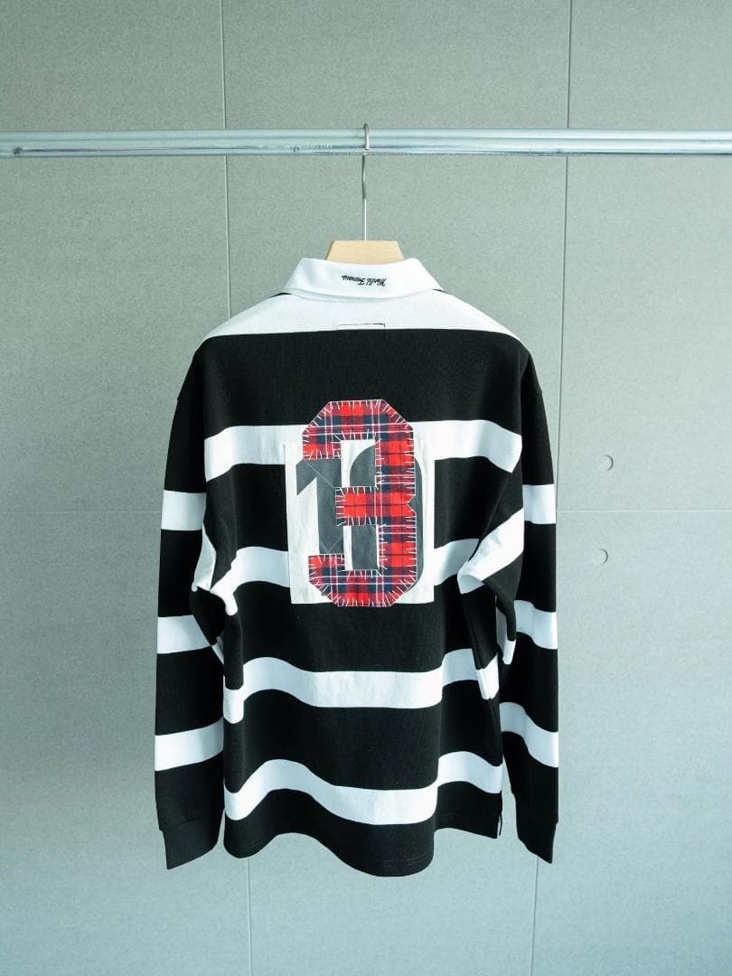 美品Supreme ラガーシャツ M 黒/白 ストライプ