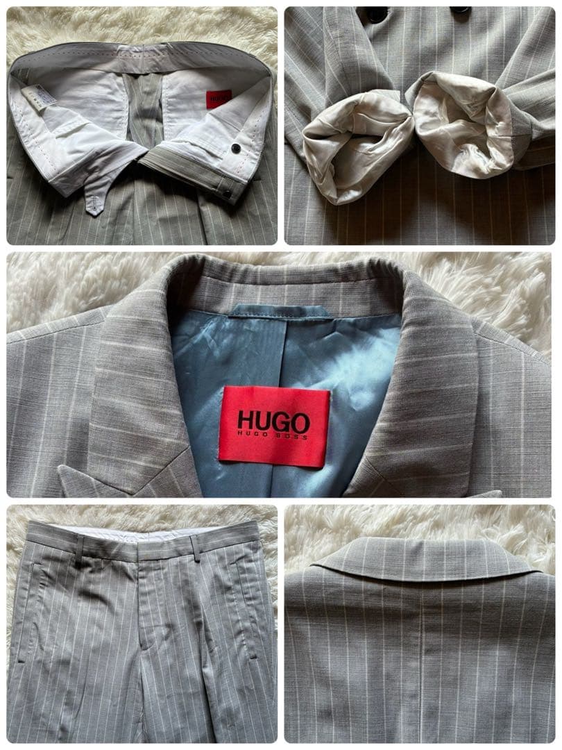 極美品/L ヒューゴボス　セットアップ　スーツ　テーラードジャケット　ダブル