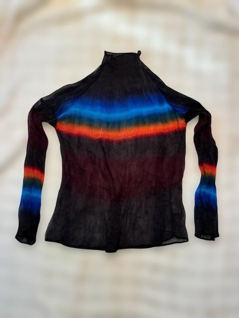 ISSEY MIYAKE ボーダー入り プリーツ ハイネック