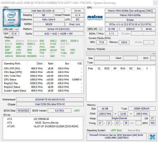 日立タワー型サーバー WindowsServer2016 Standard認証済