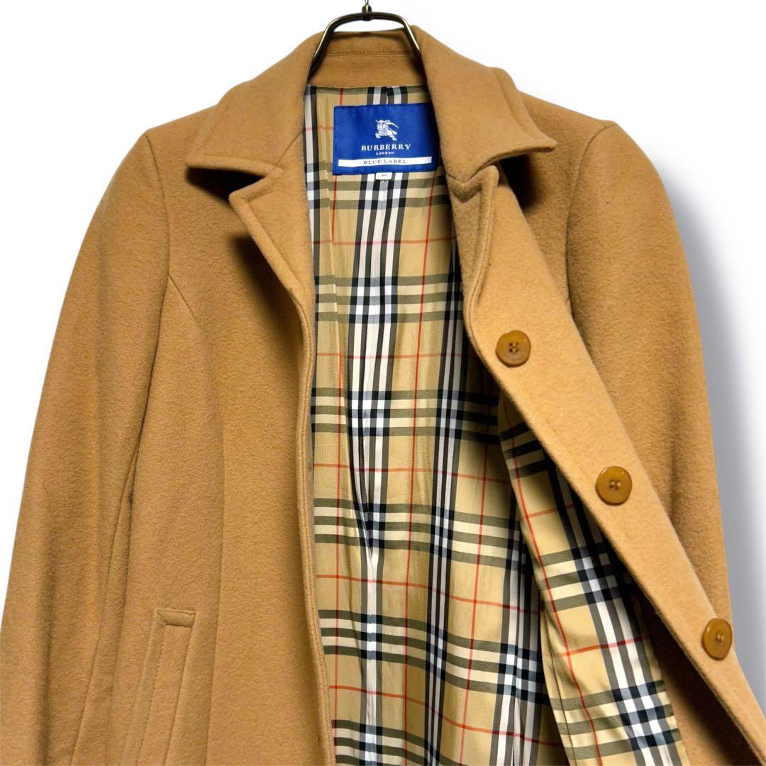 バーバリーブルーレーベル　ロングコート　ウール　キャメル　刻印ボタン　40