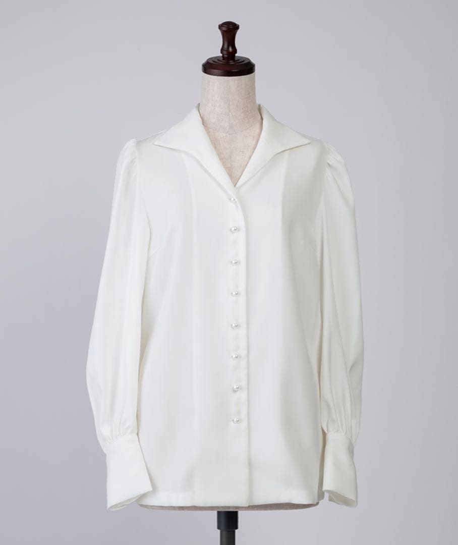 【美品】JENNE オープンカラーブラウス ホワイト