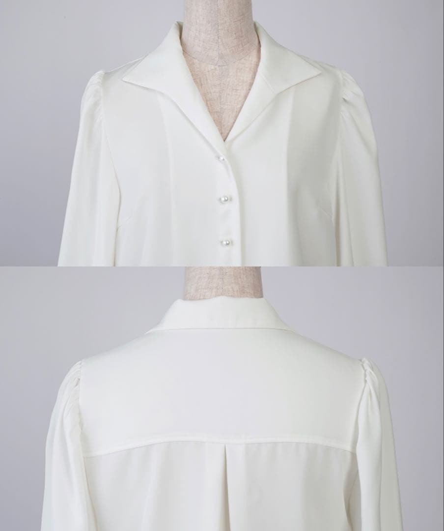 【美品】JENNE オープンカラーブラウス ホワイト