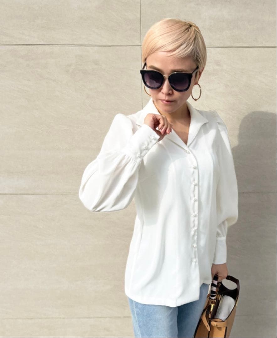 【美品】JENNE オープンカラーブラウス ホワイト