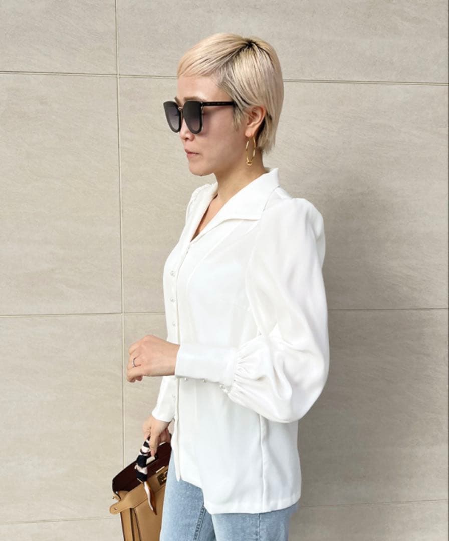 【美品】JENNE オープンカラーブラウス ホワイト