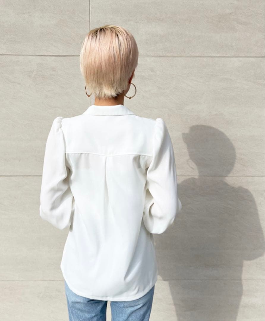 【美品】JENNE オープンカラーブラウス ホワイト