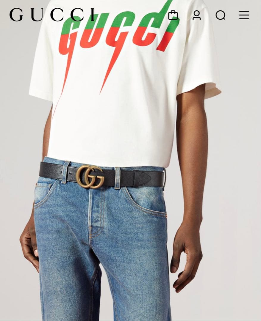 GUCCI グッチ GGマーモント ダブルG ワイドベルト ブラック ロゴ