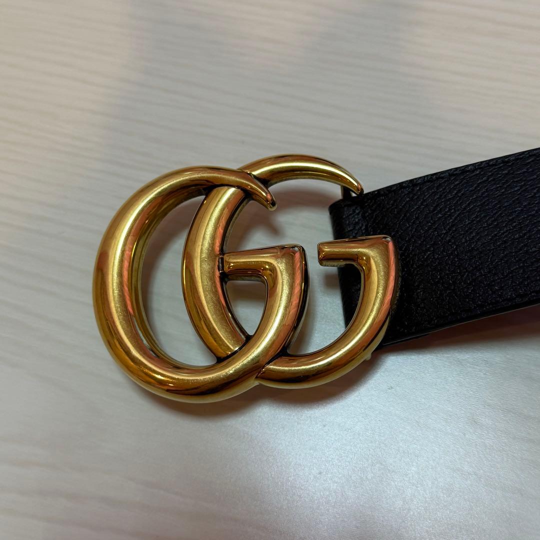 GUCCI グッチ GGマーモント ダブルG ワイドベルト ブラック ロゴ