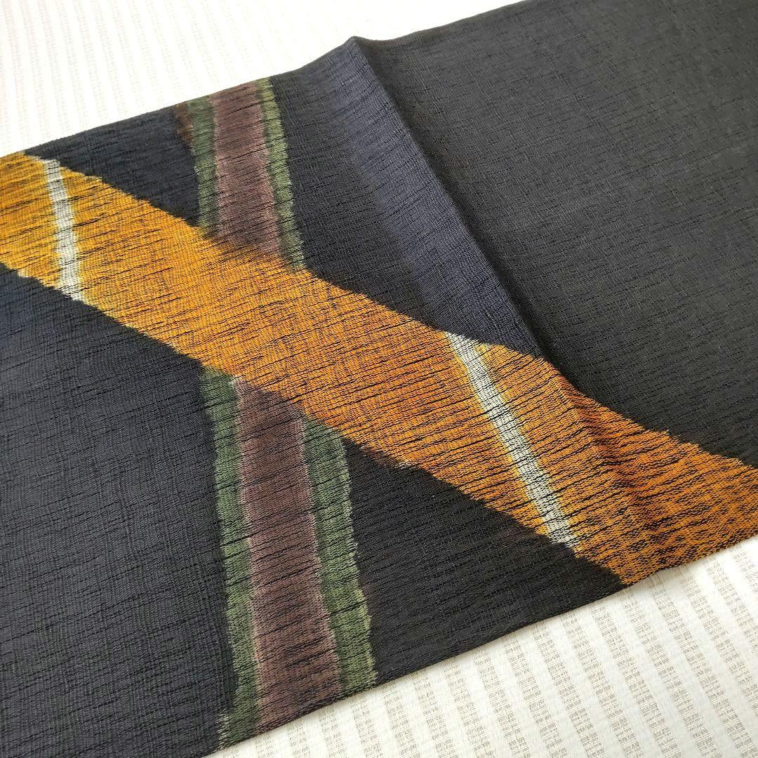 【洒落袋帯】職人技が光る「櫛織り」/大胆デザイン♪ 黒 440cm