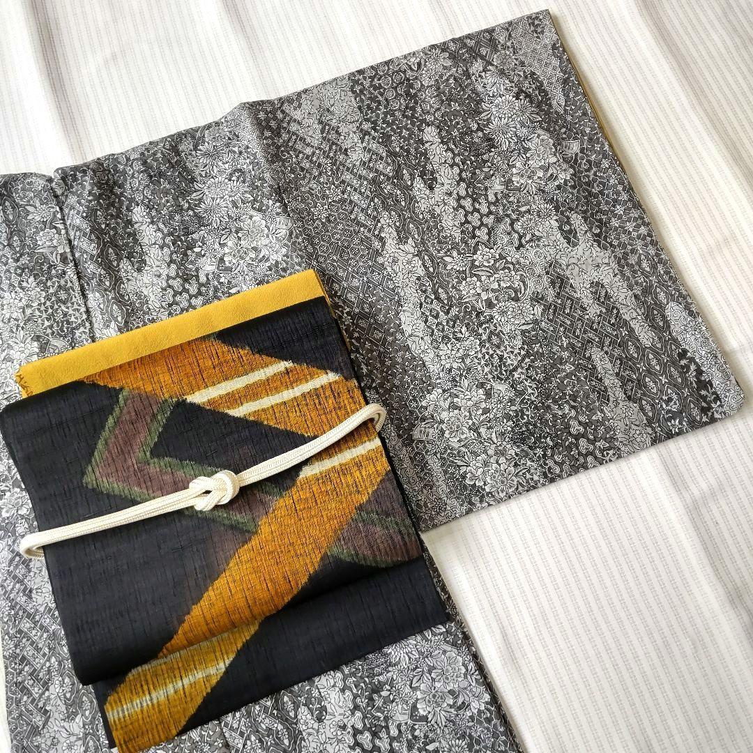 【洒落袋帯】職人技が光る「櫛織り」/大胆デザイン♪ 黒 440cm