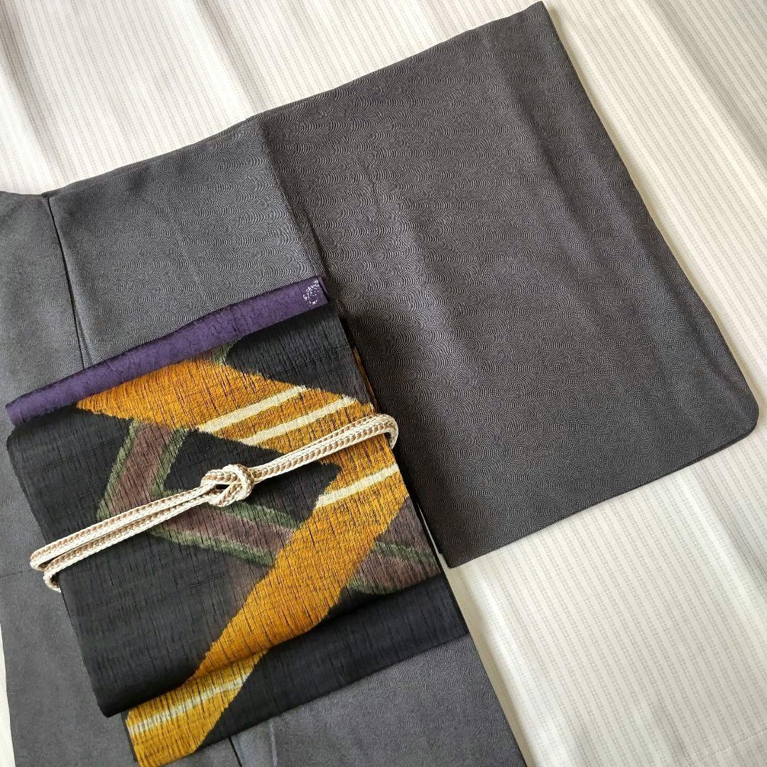 【洒落袋帯】職人技が光る「櫛織り」/大胆デザイン♪ 黒 440cm