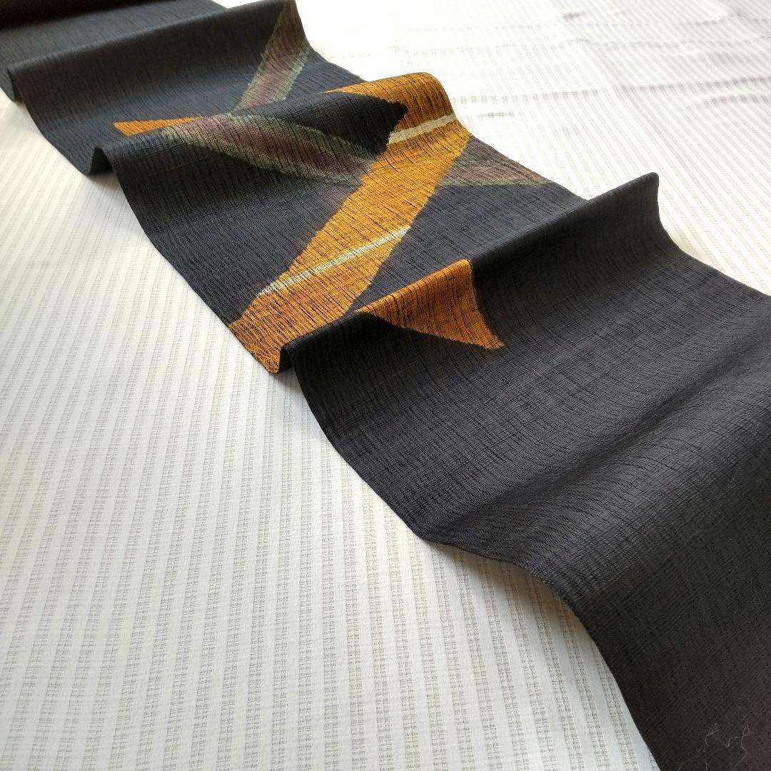 【洒落袋帯】職人技が光る「櫛織り」/大胆デザイン♪ 黒 440cm