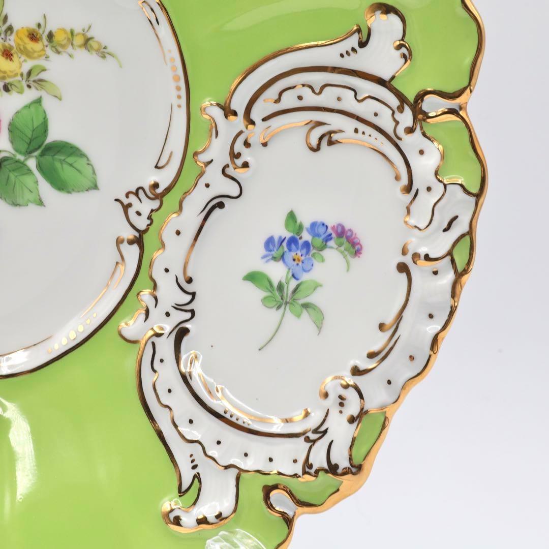 マイセン グランツゴールド 飾り皿 フラワーブーケ 五つ花 金彩 黄緑 一級品
