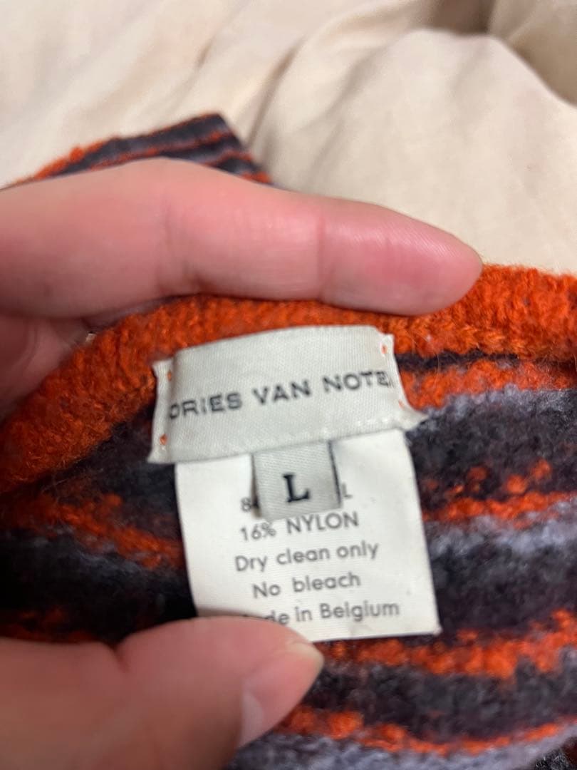 dries van noten オレンジ グレー ストライプ ニットセーター