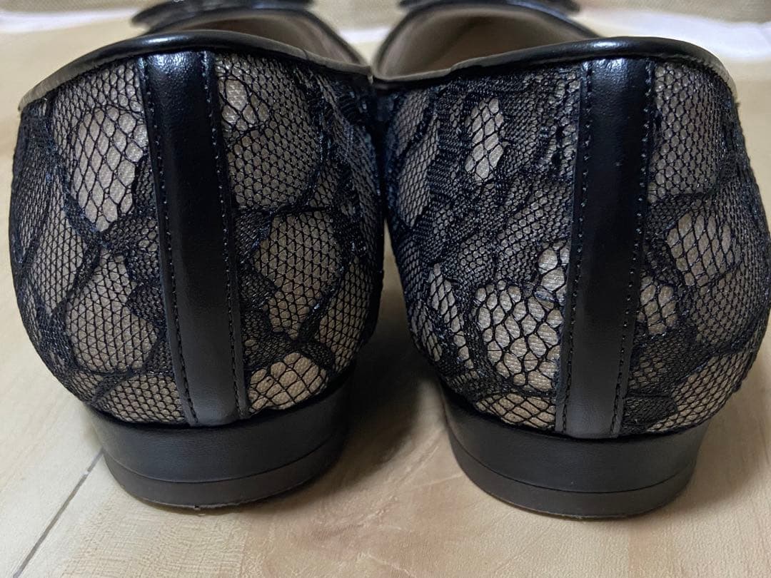 【美品】 Diana ブラック レース フラットシューズ