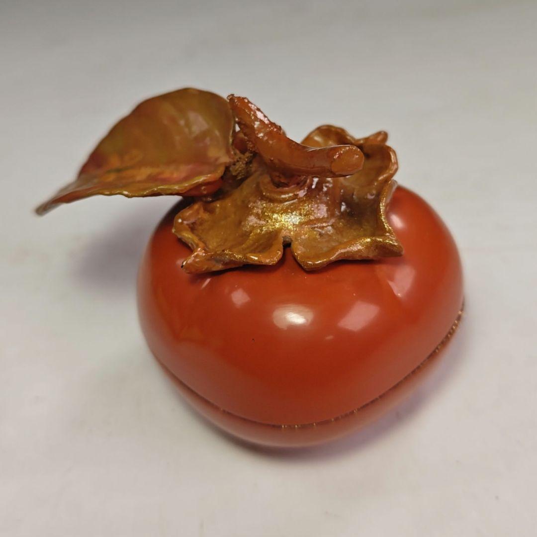 イ935 香合『國田領治　長斎作』『乾漆　柿　香合　共箱』茶道具　漆塗