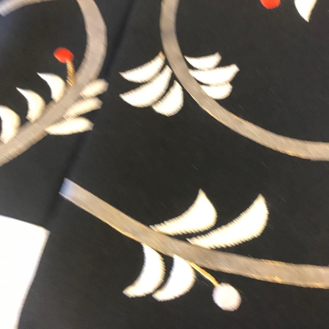 銀座越後屋　塩瀬　九寸名古屋帯 植物模様 刺繍　黒地