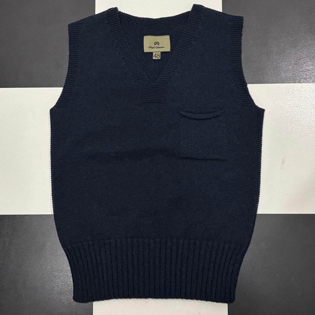 美品 ナイジェルケーボン イベリコ ウール ニット ベスト 48 ネイビー