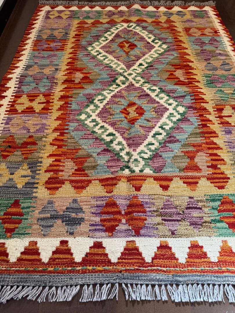 Vol.4アフガニスタン　遊牧民　手織りキリム　アクセントラグ　120×88①