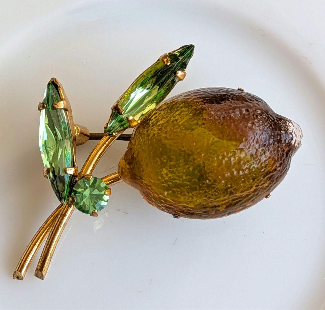 【訳あり】AUSTRIA製 フルーツガラス レモン ブローチ ヴィンテージ