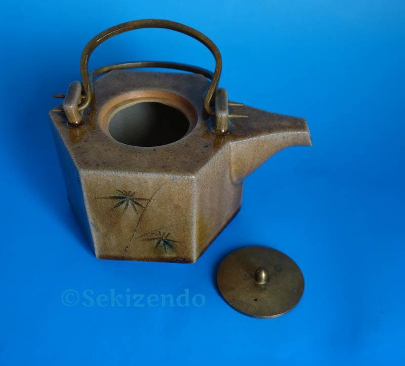 京焼　清水焼　六角 象嵌　草花文 水注　ティーポット　宝瓶 550ml 2545