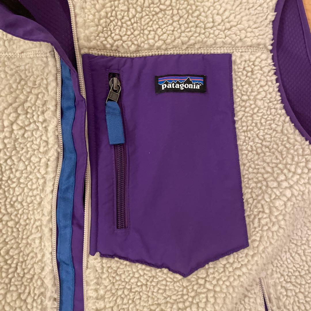 patagonia フリースベスト Mサイズ クリーム/パープル