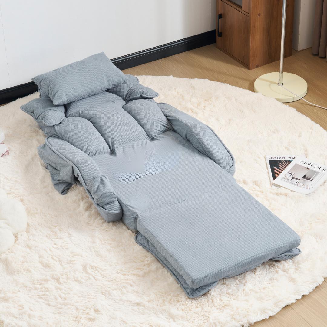 【ブルー】座椅子 ソファー ソファーベッド 幅165㎝ 枕/収納ポケット付