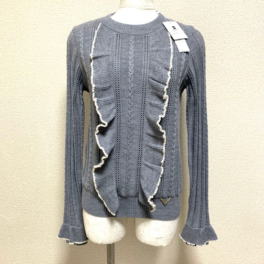 【新品未使用】MARK & LONA フリルアイレットニット 38 裏地付