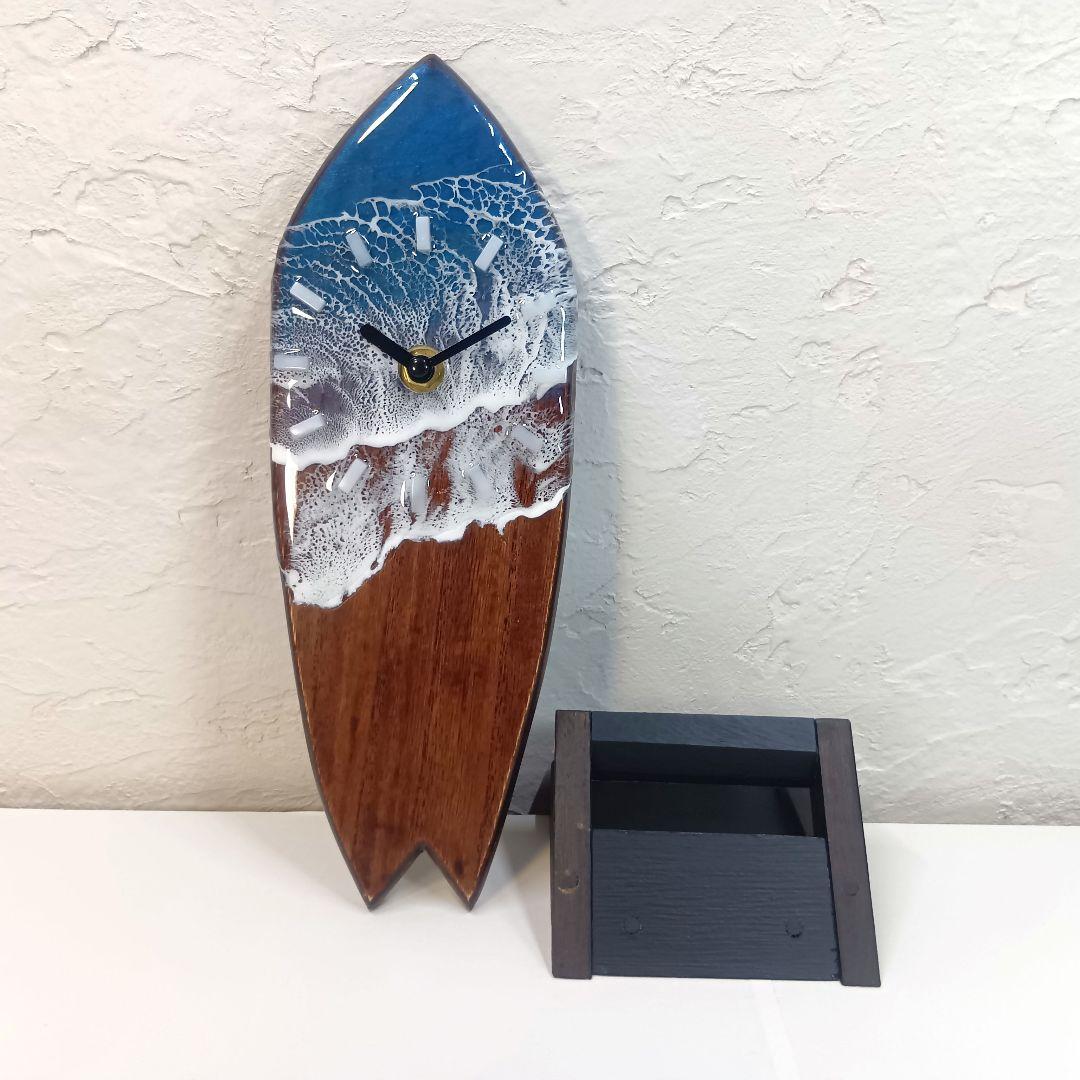 【1106】オーシャンアート　ウッドレジン　 サーフボード　時計　インテリア雑貨
