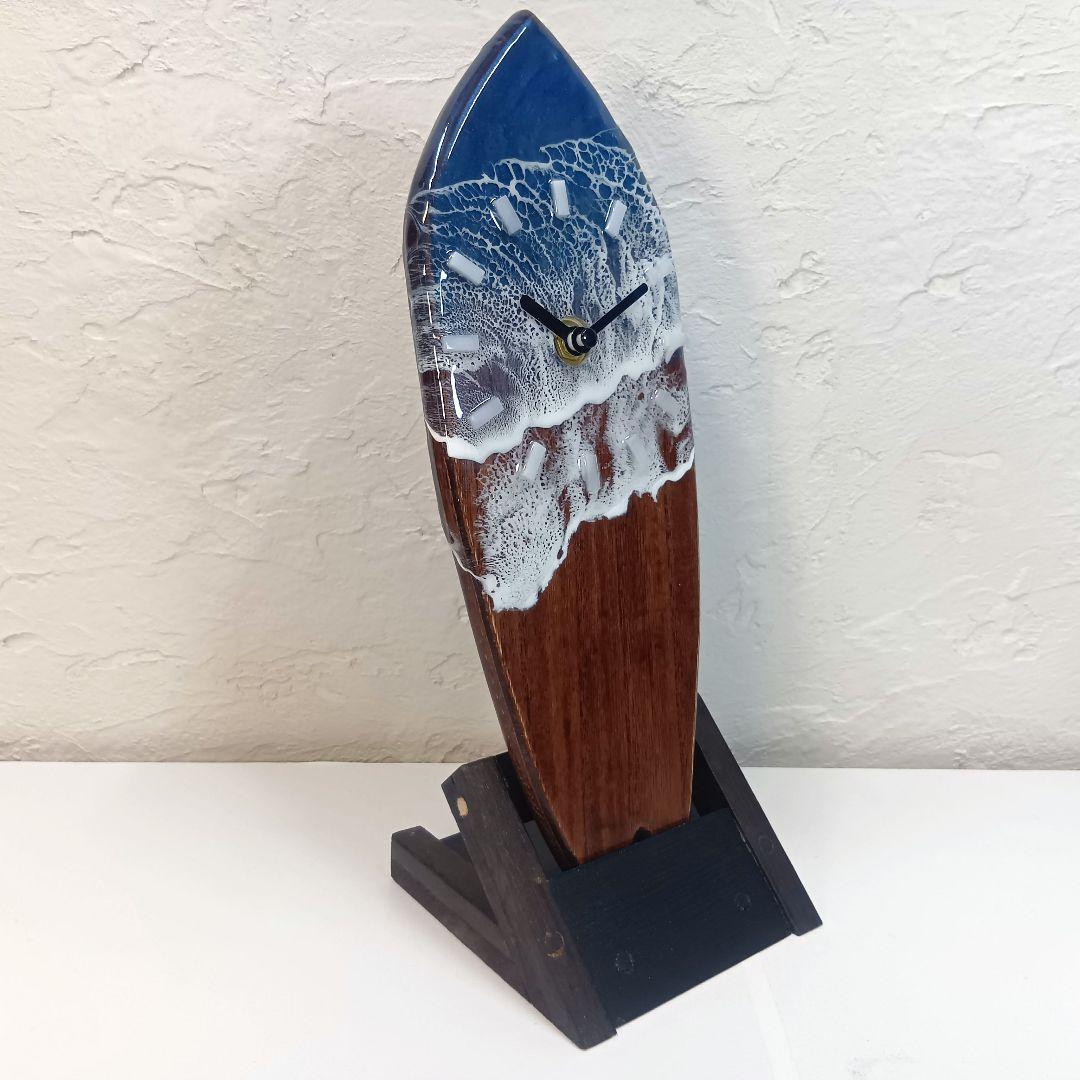 【1106】オーシャンアート　ウッドレジン　 サーフボード　時計　インテリア雑貨