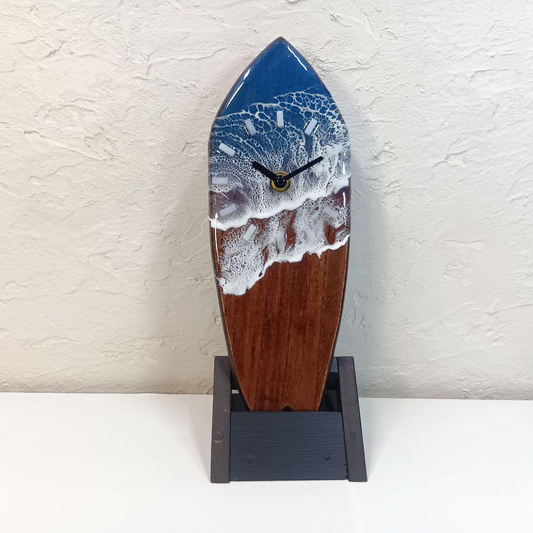 【1106】オーシャンアート　ウッドレジン　 サーフボード　時計　インテリア雑貨