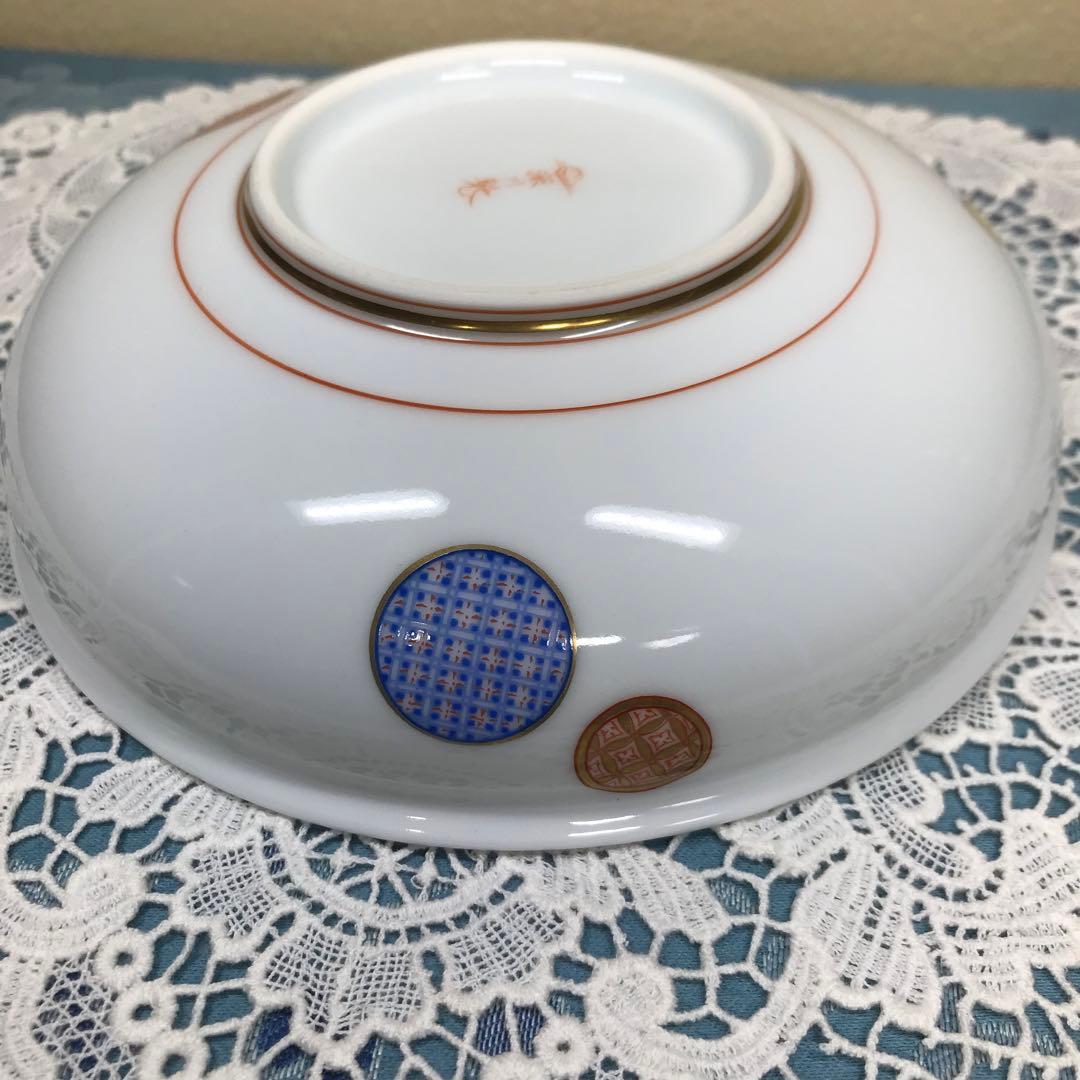 深川製磁　赤絵丸紋　銘々皿　5枚1セット(木箱入り)　＆　丸鉢　１客　ひなまつり