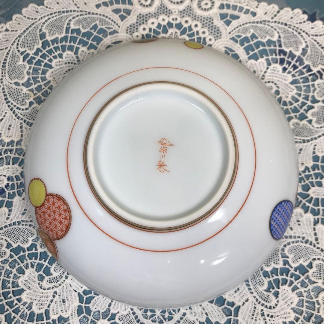 深川製磁　赤絵丸紋　銘々皿　5枚1セット(木箱入り)　＆　丸鉢　１客　ひなまつり