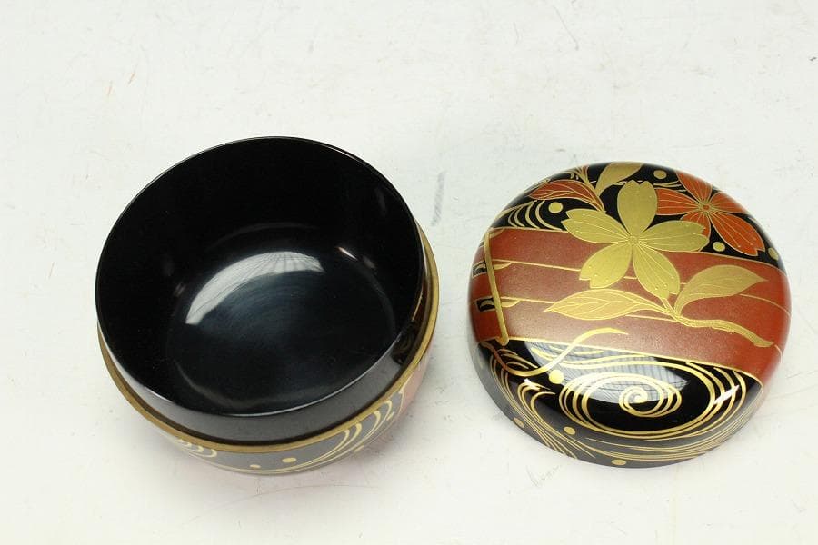 茶道具 花筏蒔絵 乾漆大棗 塗師 奥津一心斎作 共箱 美品(Ｋ-LC711)