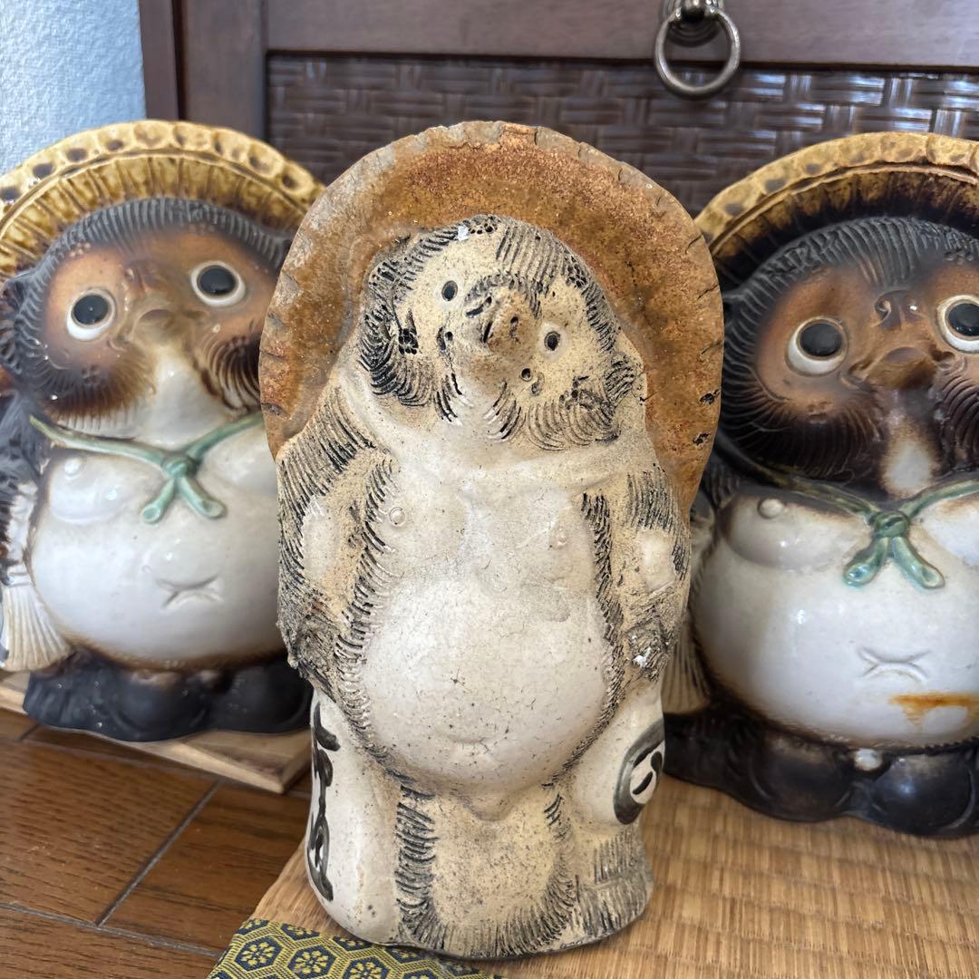 信楽焼 たぬき 置物 4体体セット 白狸含 昭和レトロ