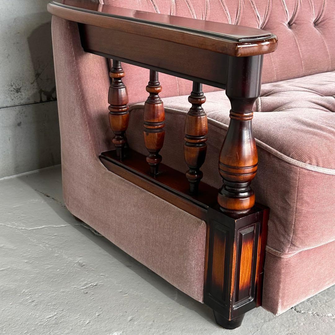 ✦80s✦ 昭和レトロ 三人掛けソファー ベロア生地 木製アーム アンティーク