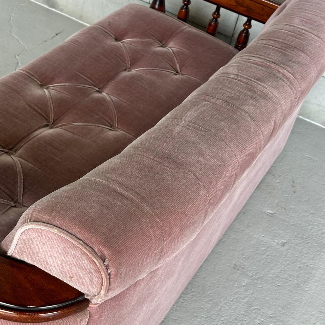 ✦80s✦ 昭和レトロ 三人掛けソファー ベロア生地 木製アーム アンティーク