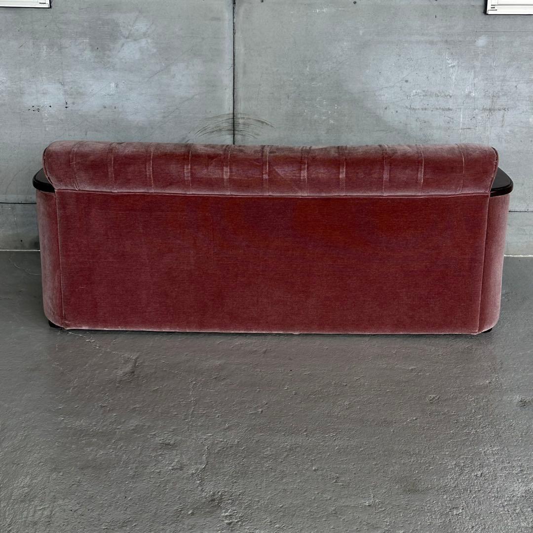 ✦80s✦ 昭和レトロ 三人掛けソファー ベロア生地 木製アーム アンティーク