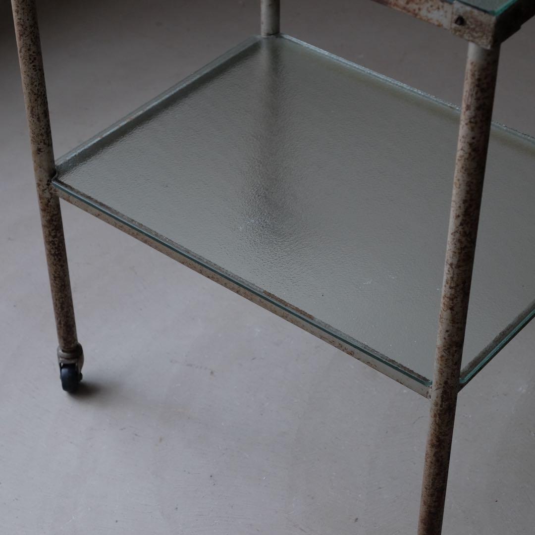 古いガラストップワゴン　棚 シェルフ 収納 古家具 古道具 アンティーク レトロ